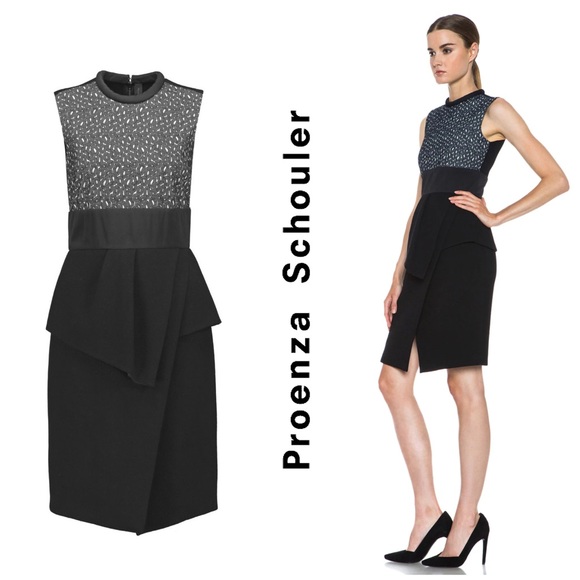 Proenza Schouler Wool-Crepe & Lace Peplum Dress Size 4 - Picture 3 of 16